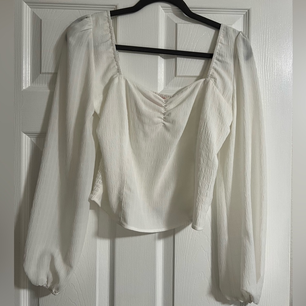 Leyden White Ruched Crop Blouse